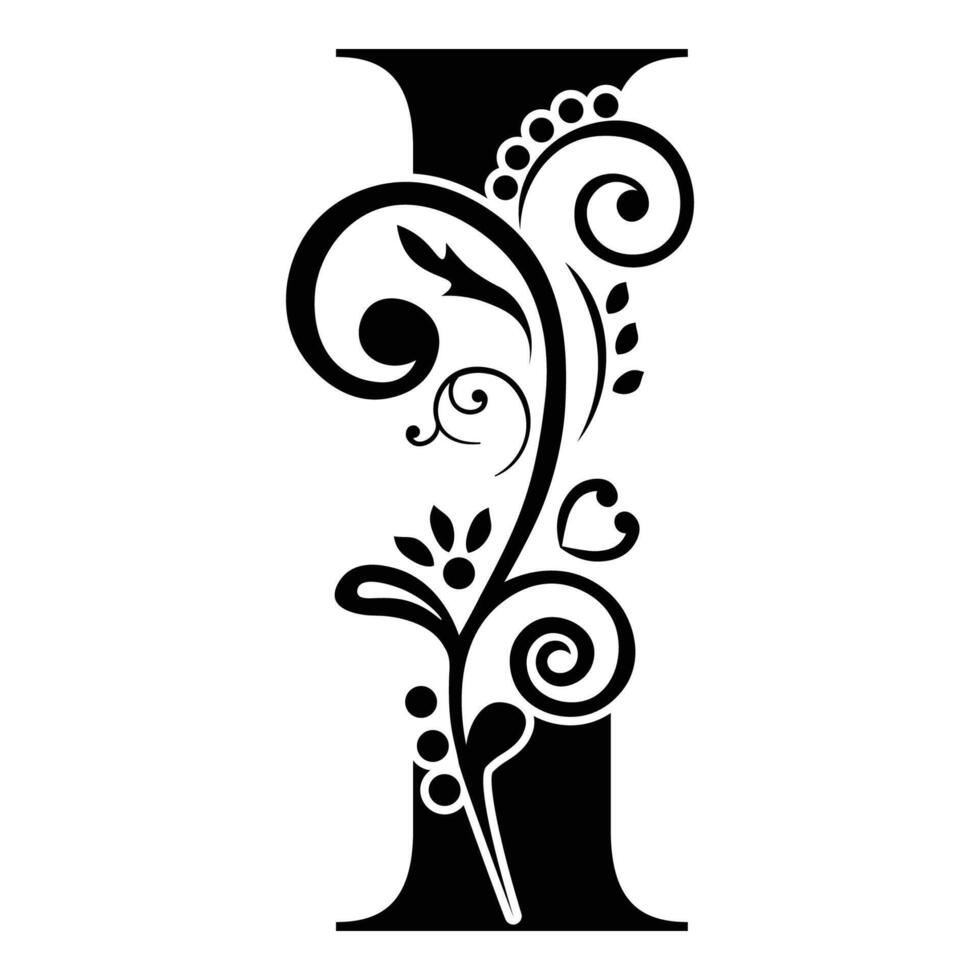 Elegant Floral Monogram Letter I vector