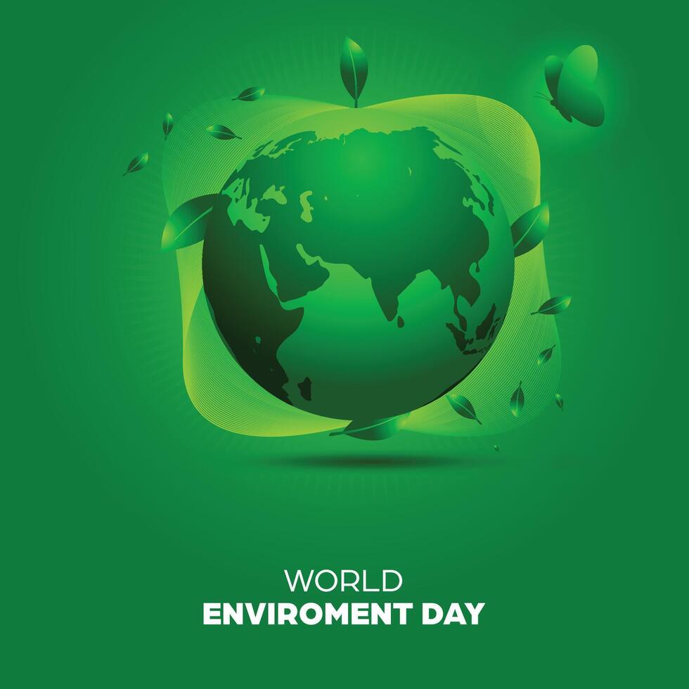 World Environment Day Square Banner - Green Globe Illustration for Eco Awareness. Ideal for promoting ecological campaigns, environmental awareness events, Earth Day content and social media post vector