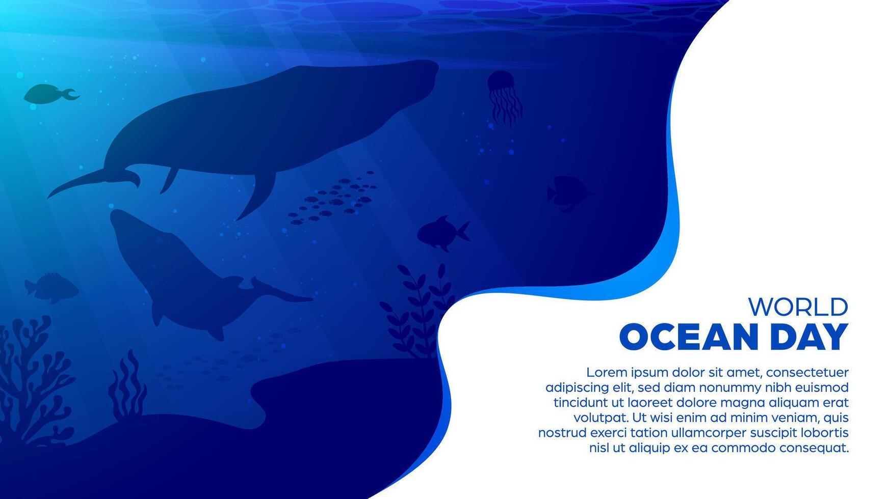 World Ocean Day Background - Banner with giant blue whale swimming in underwater vector