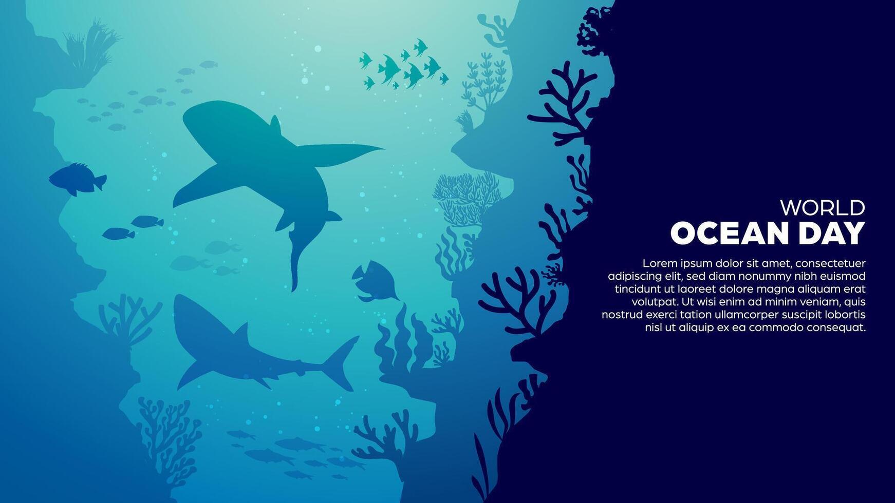 World Ocean Day Background - Shark in Deep Sea Illustration vector