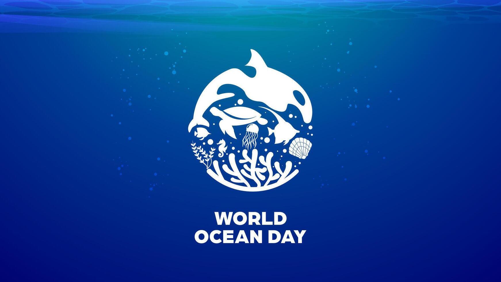 World Ocean Day Background - Banner with underwater habitat symbol illustration vector