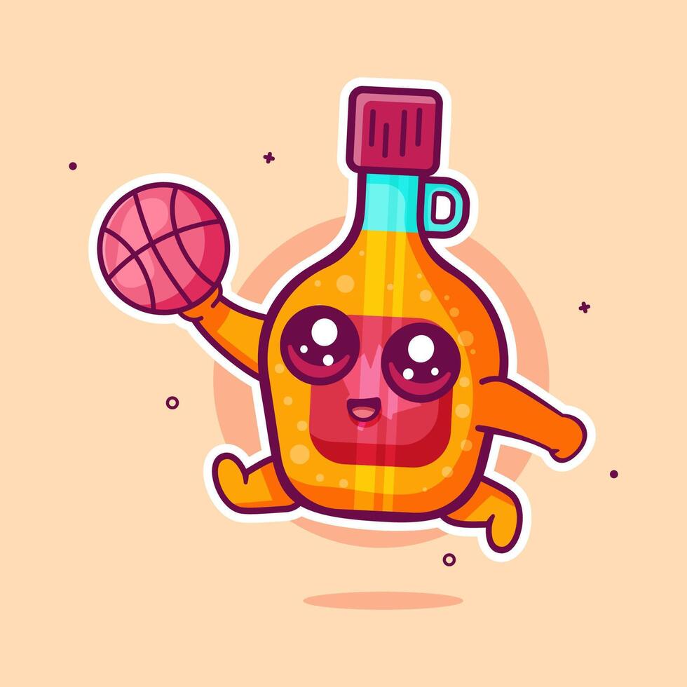 cute maple syrup bottle character mascot playing basketball isolated cartoon vector