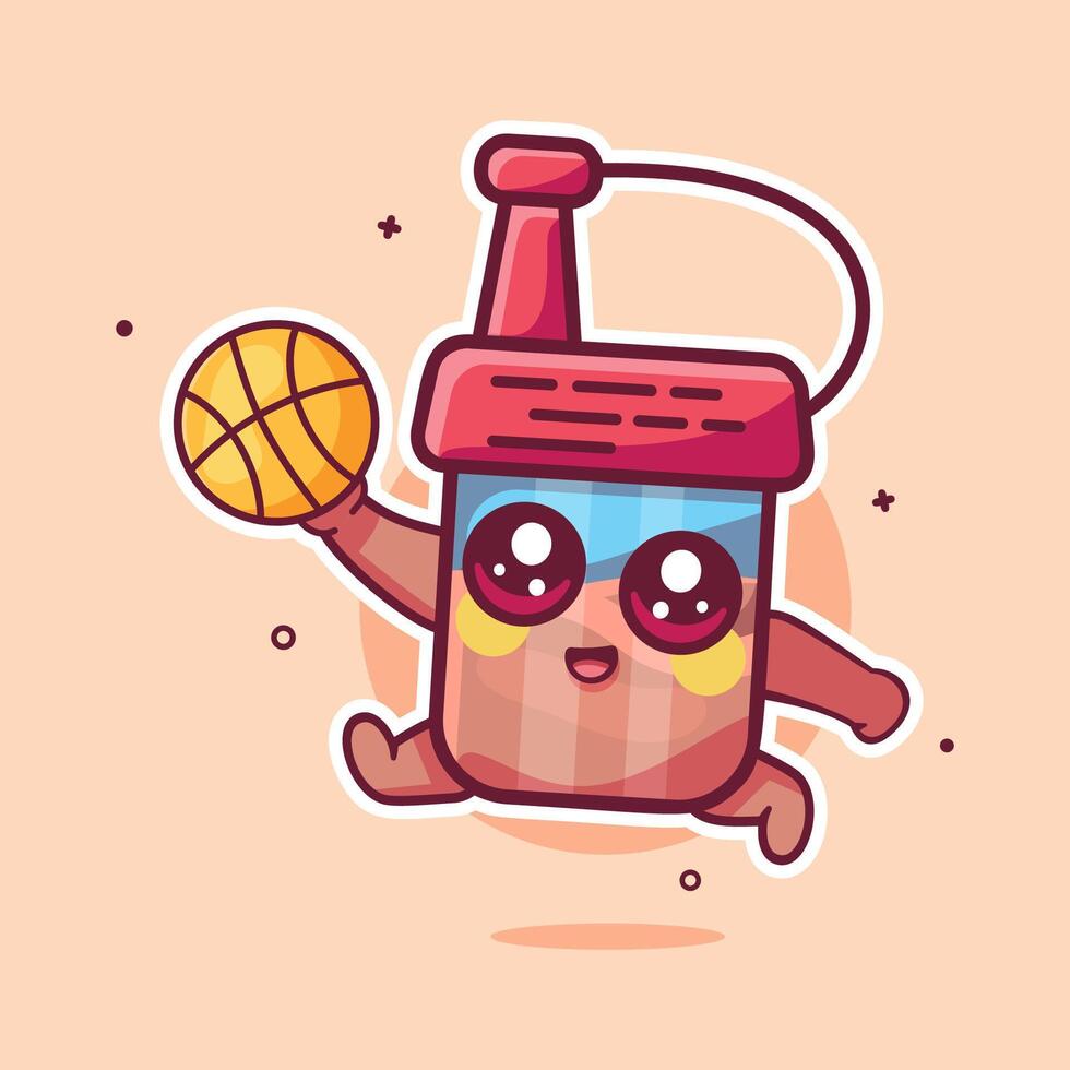 happy soy sauce bottle character mascot playing basketball isolated cartoon vector