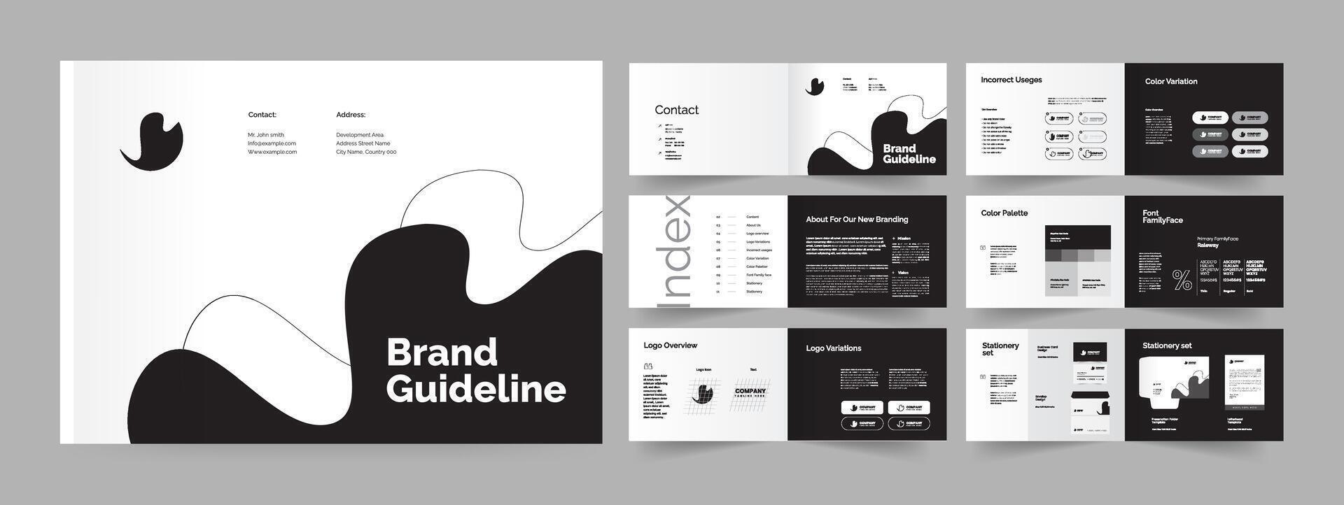 Black White Brand Manual Design, Brand Guideline Template, Guideline Design vector