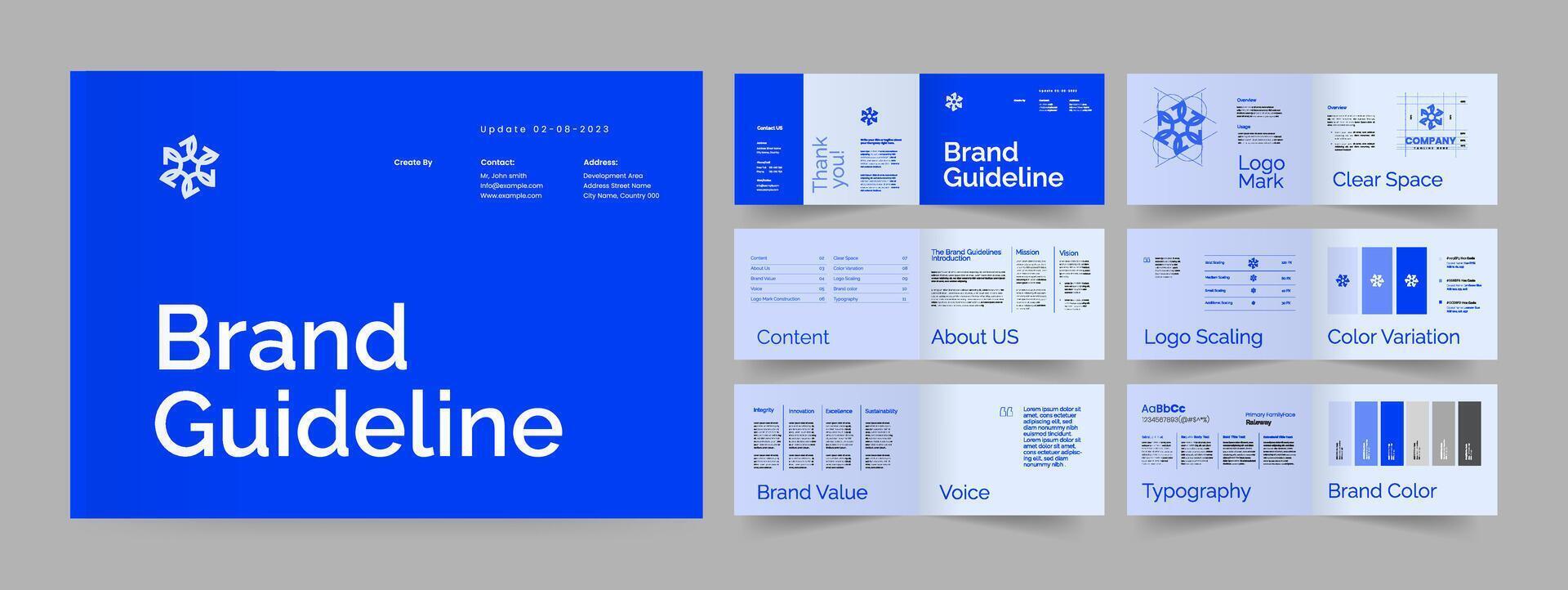 Landscape Brand Manual Template, Brand Guideline Book, Brand Brochure Design. vector