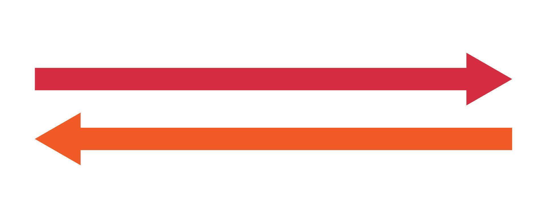 Long arrow icons set. Set of trendy long arrows left and right in flat style. Red and orange large forward left or right pointing solid long arrow icon sketched as symbol. vector