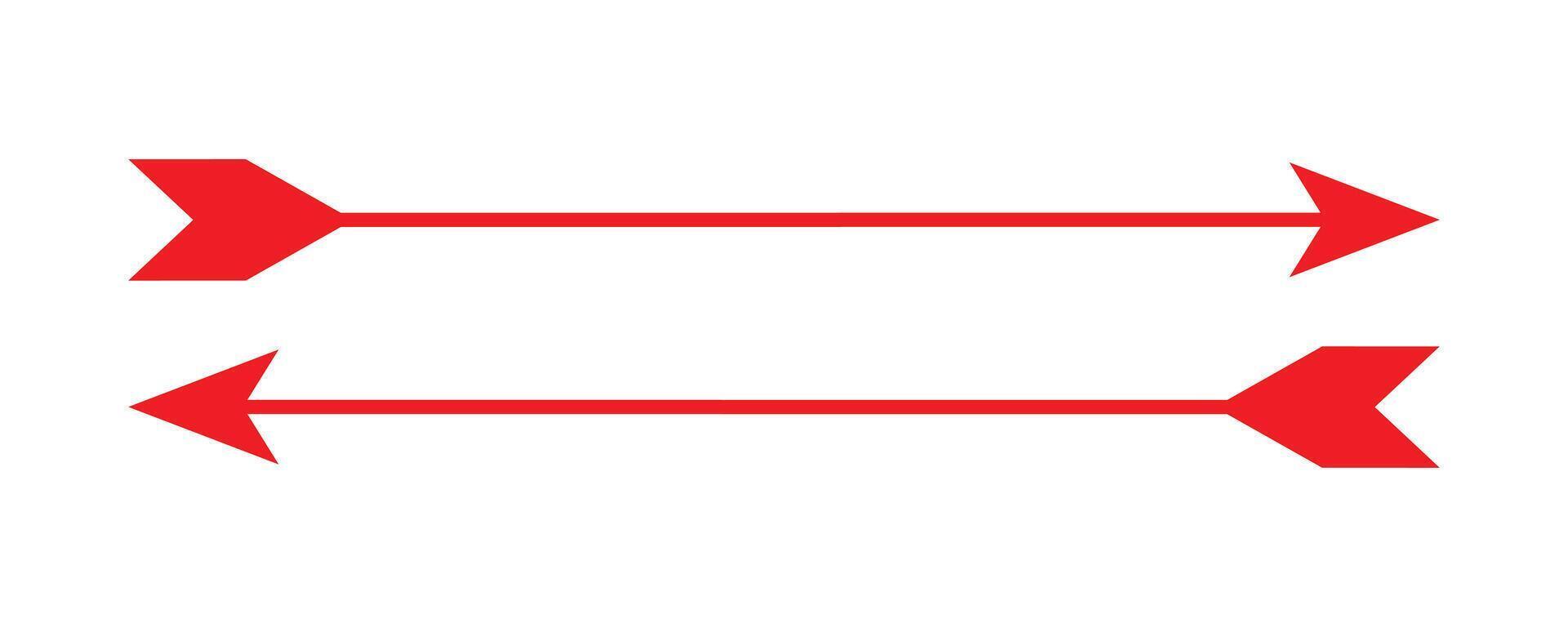 Long arrow icons set. Set of trendy long arrows left and right in flat style. Red large forward left or right pointing solid long arrow icons sketched as symbol. eps 10 vector