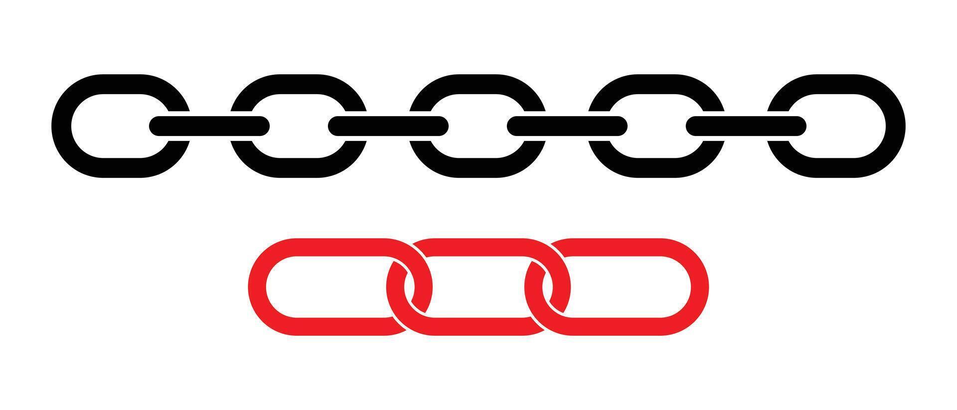Chain icon set. Simple style isolated chain icon illustrations. Chain sign icon in flat style. Black and red chain icons on white background. Simple illustration. vector