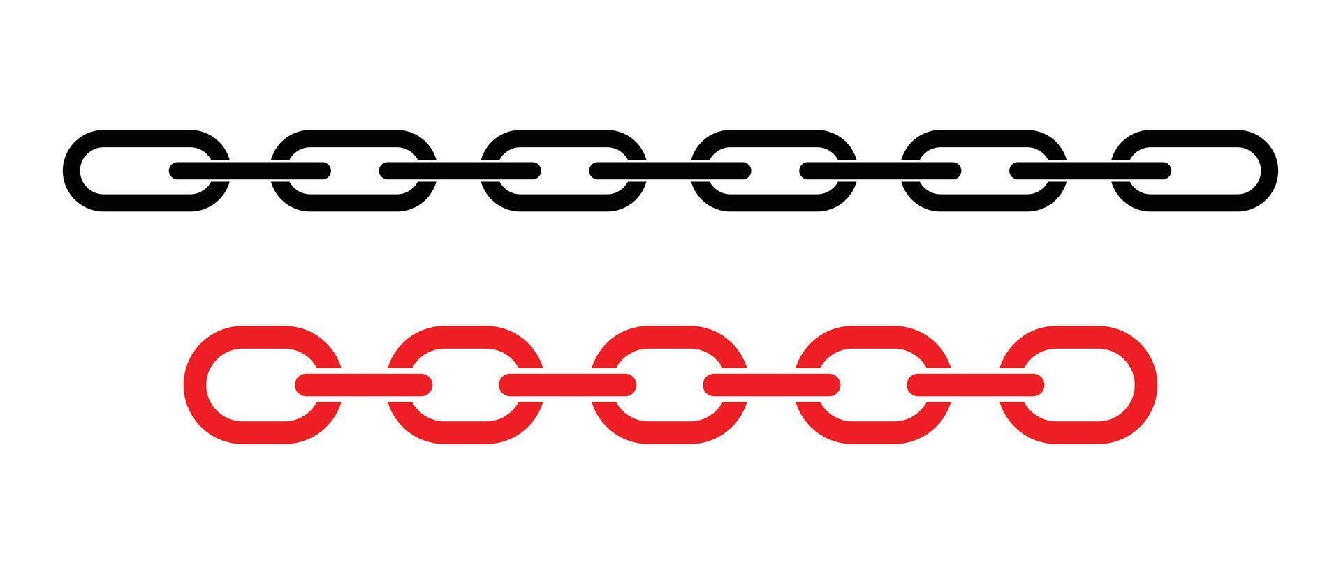 Chain icon set. Black and red long chain isolated on white background. Simple illustration. vector