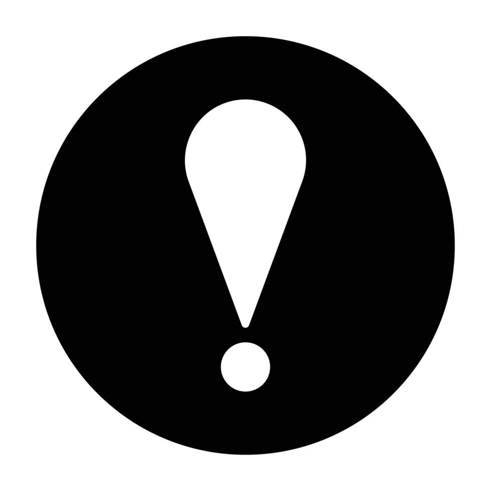 Danger icon. Flat design black round warning on white background. Round of caution mark or hazardous attention logo mark exclamation mark icon. Simple illustration.Eps 10 vector