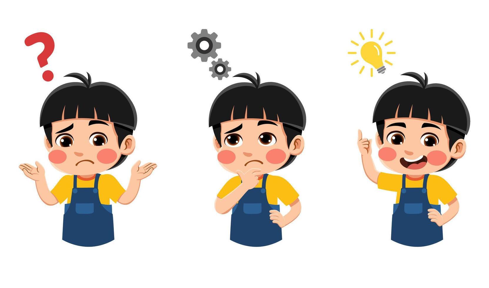 cartoon asian boys with different expressions looking for ideas vector
