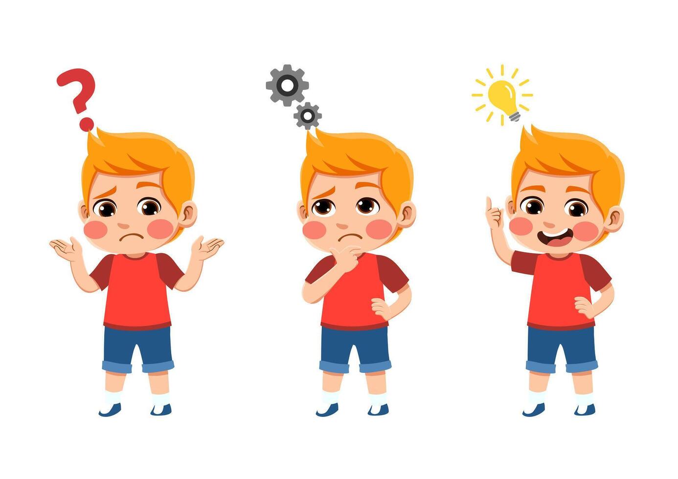cartoon European boy with different expressions full body vector