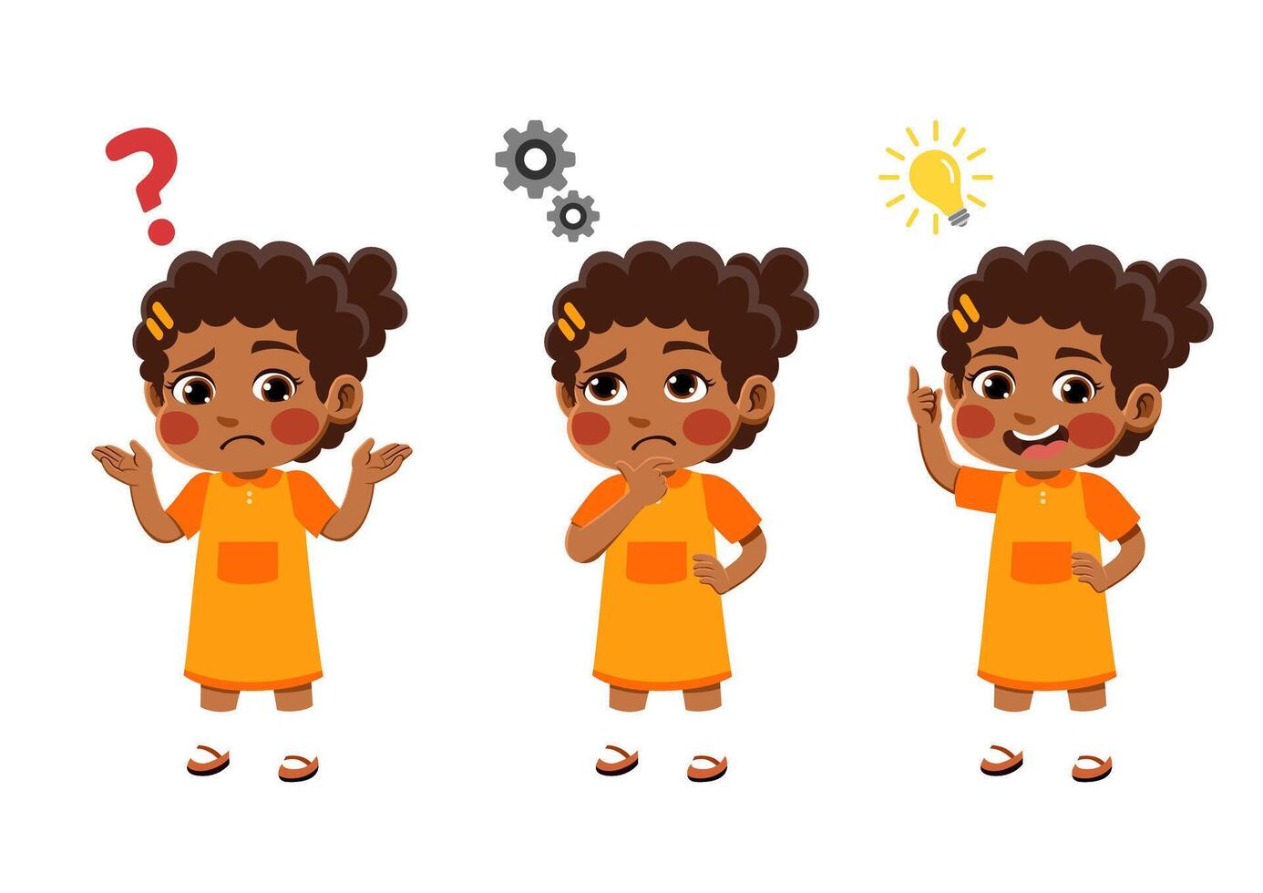 cartoon african girl with different expression full body vector