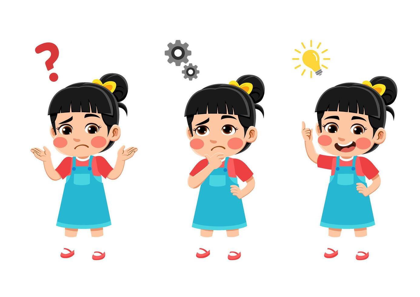 cartoon asian girls with different expressions looking for ideas vector