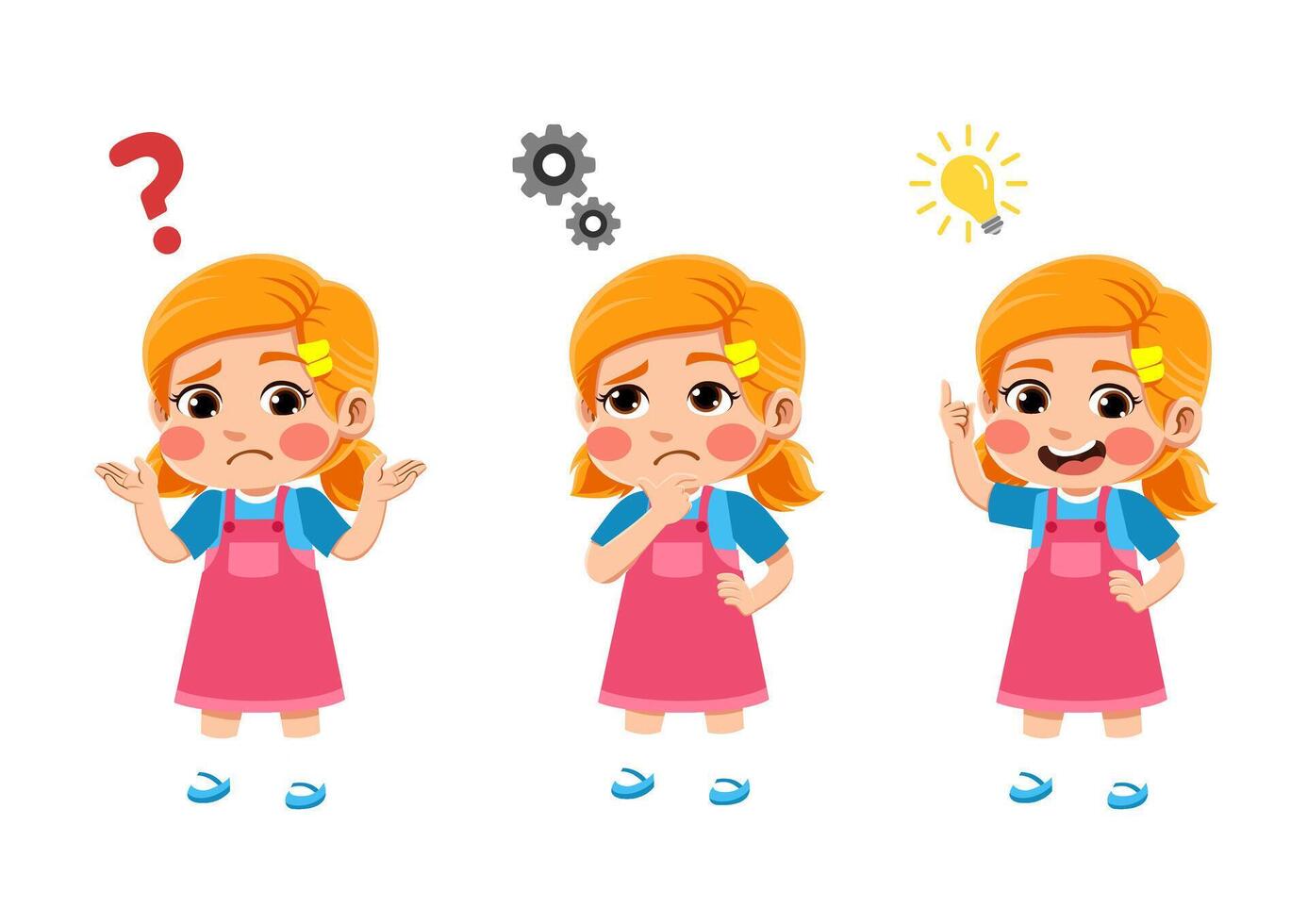 cartoon European girls with different expressions full body vector