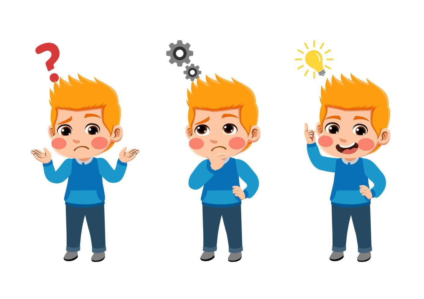 cartoon European boy with different expression vector