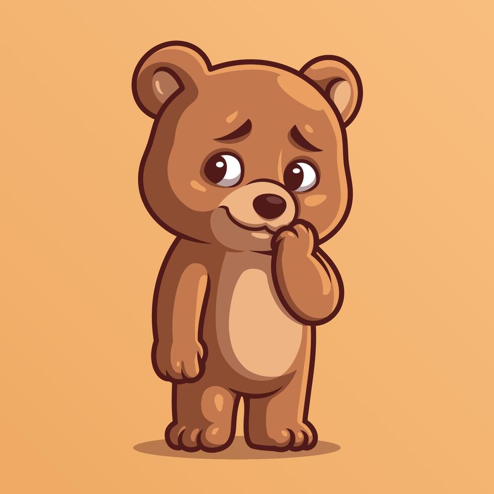 Shy Bear Cartoon Character vector