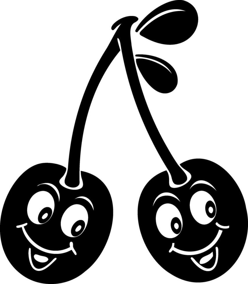 Happy cartoon cherries with smiling faces and green leaves vector