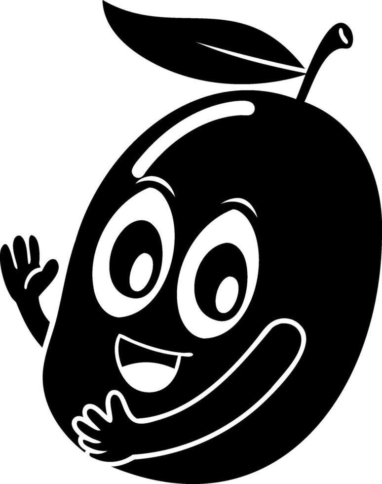 Cute mamgo cartoon fruit character with smiling face and leaf on top expressing joy and friendliness vector