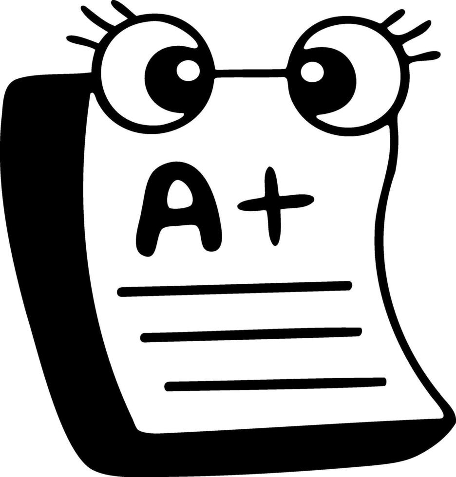 Cartoon paper with glasses and A grade, representing academic success and joy vector