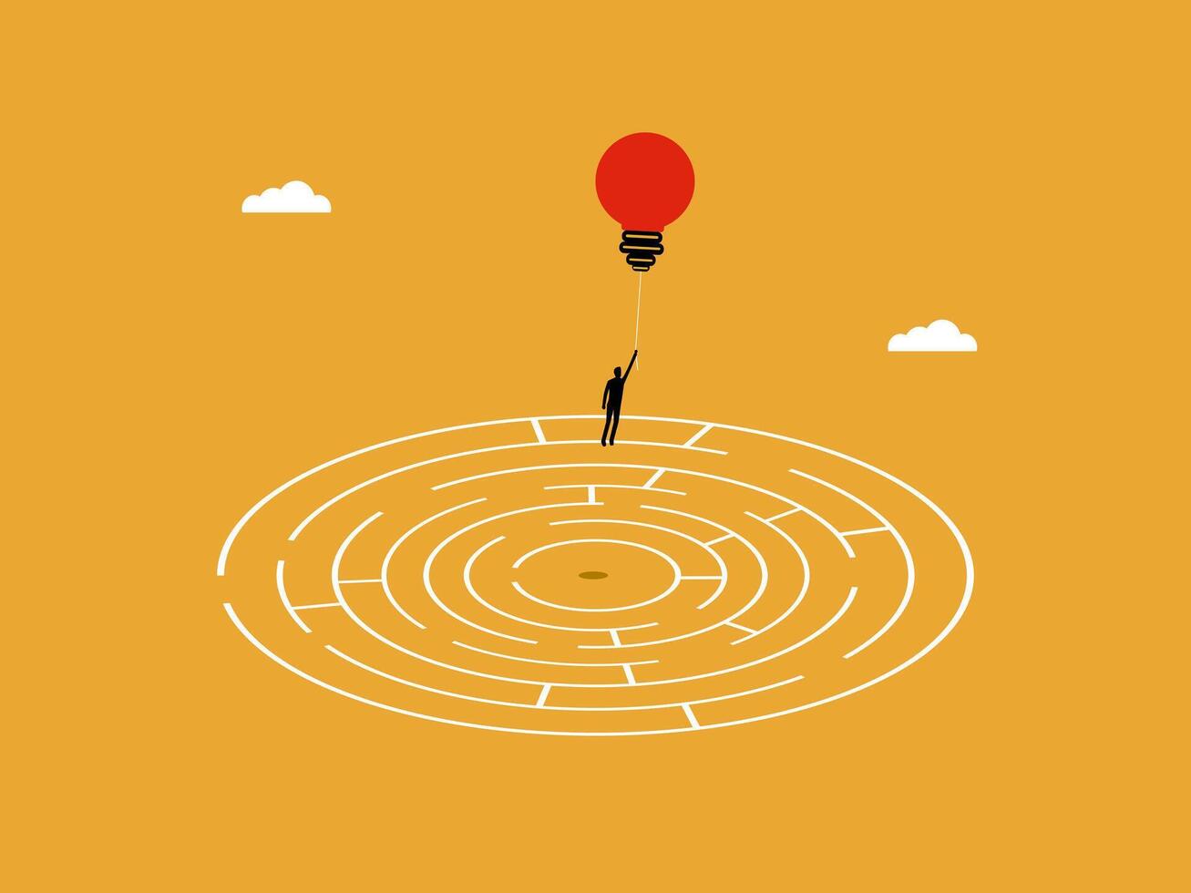 Idea, Success, Businessman Floats on Balloons from Maze vector