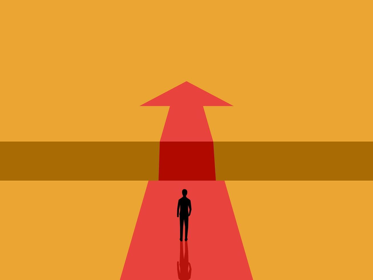 Ambition, Businessman on the arrow of progress with obstacle vector