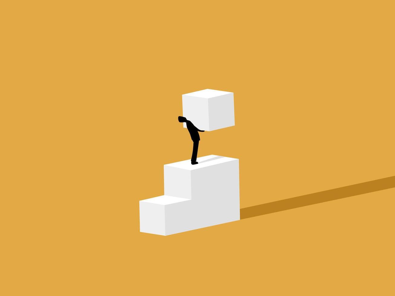 Business Creation Process, Businessman Builds Ladder vector