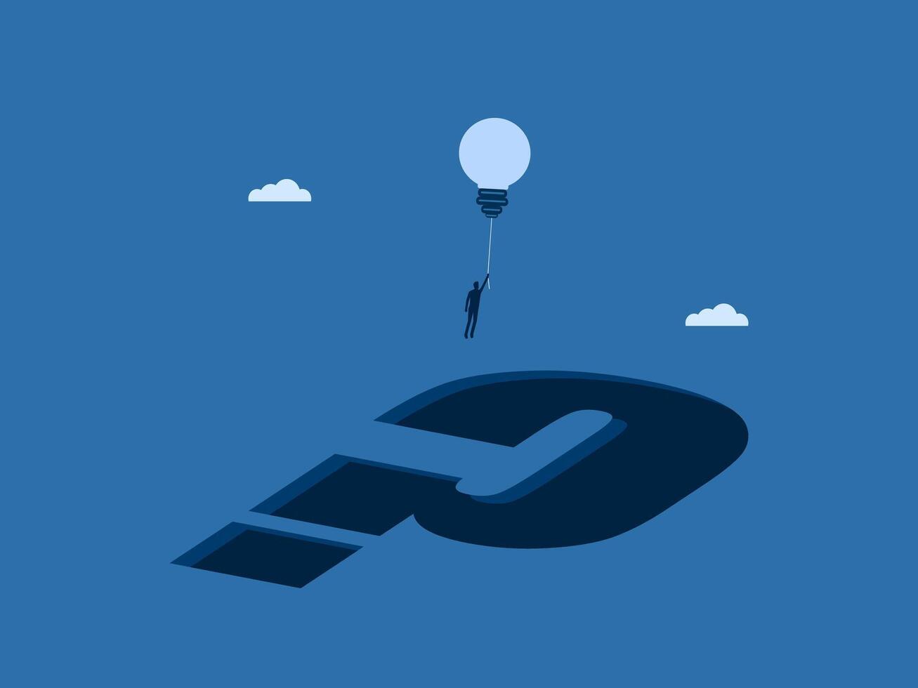 Businessman floating with light bulb balloons across the problem sign vector