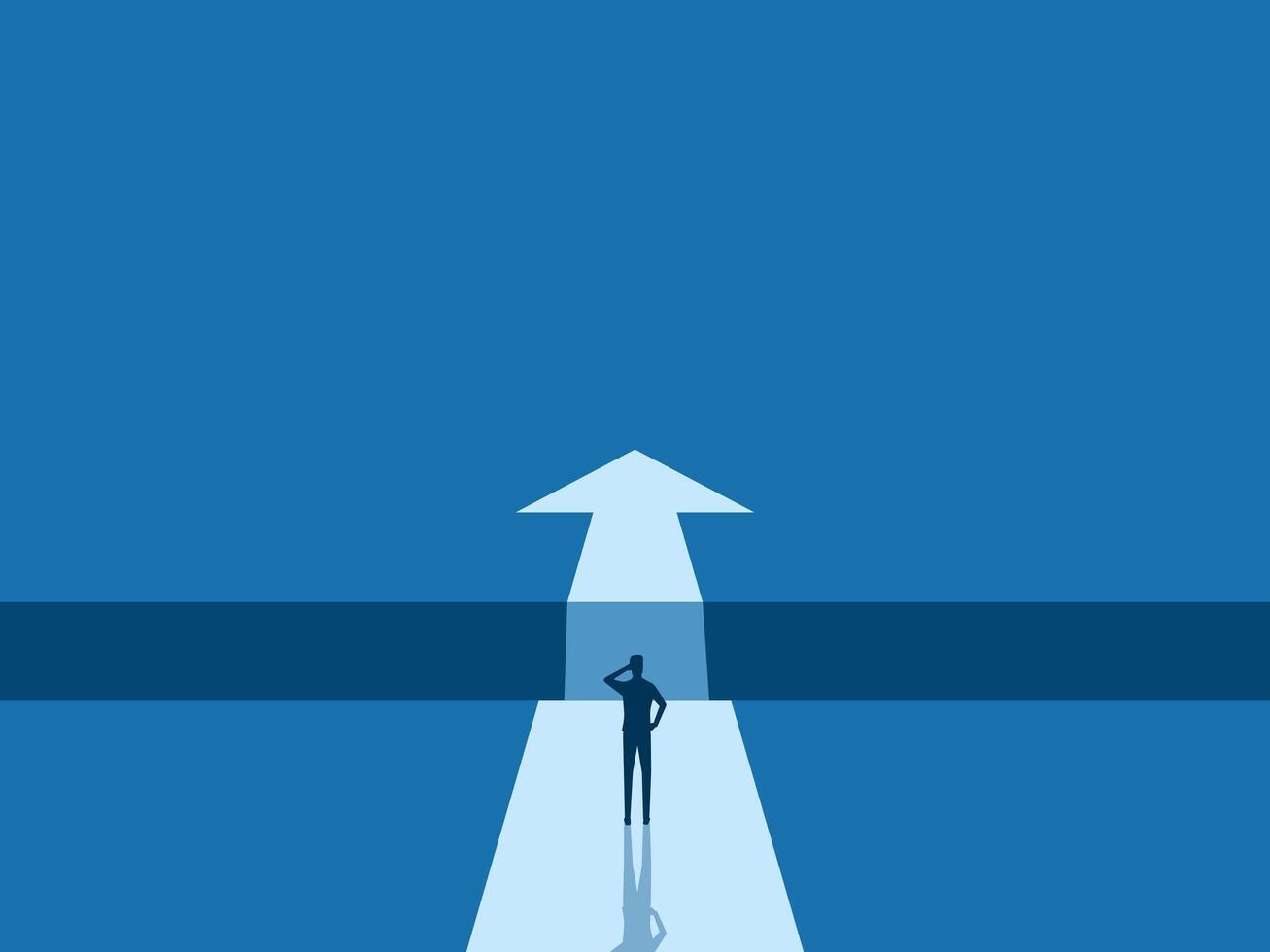 Opportunity, Businessman thinks to walk towards the arrow with gap obstacle vector