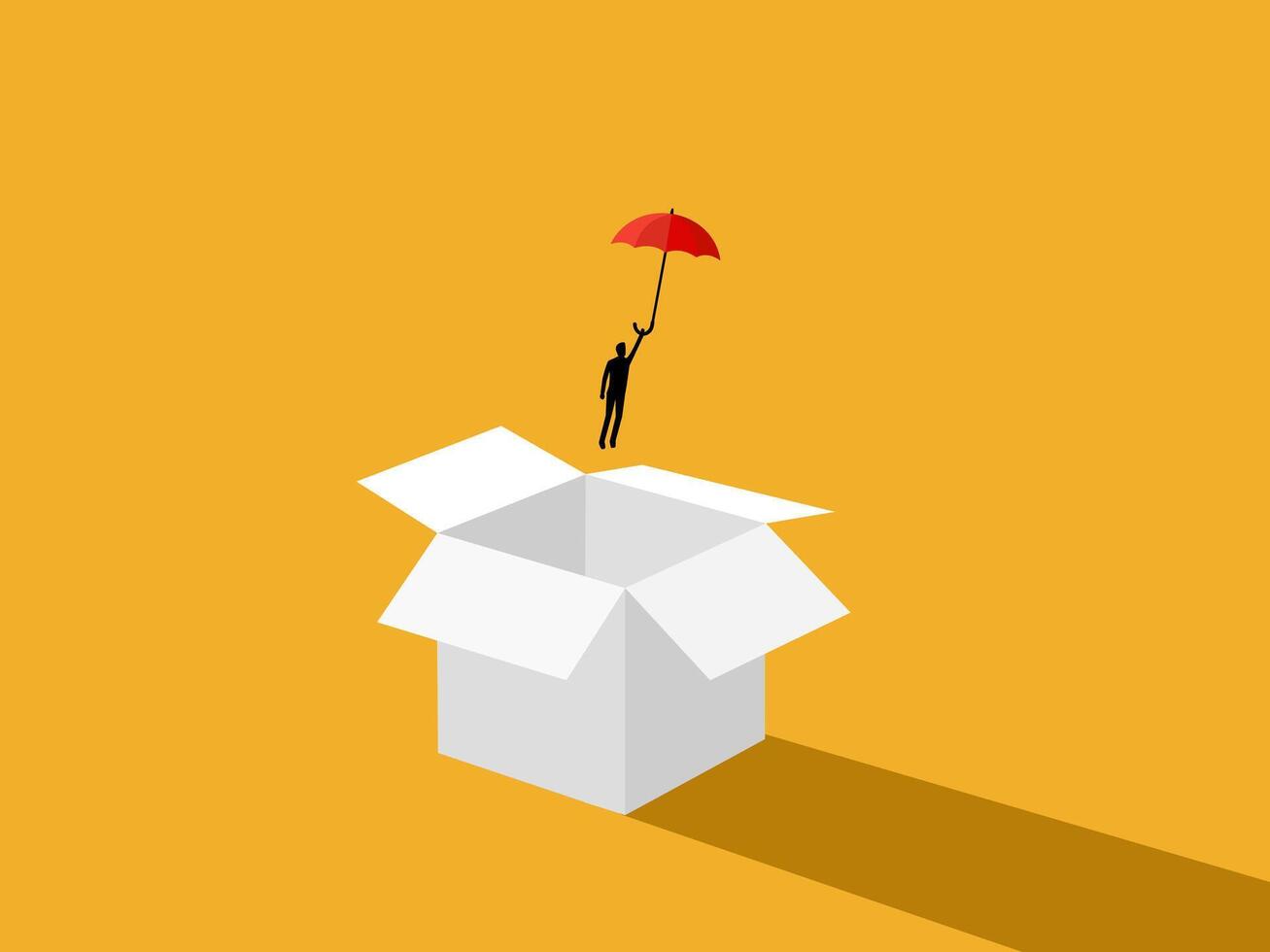Businessman floating with umbrella out of box vector