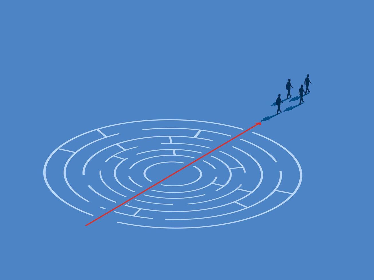 Business team walks through a simple maze puzzle vector