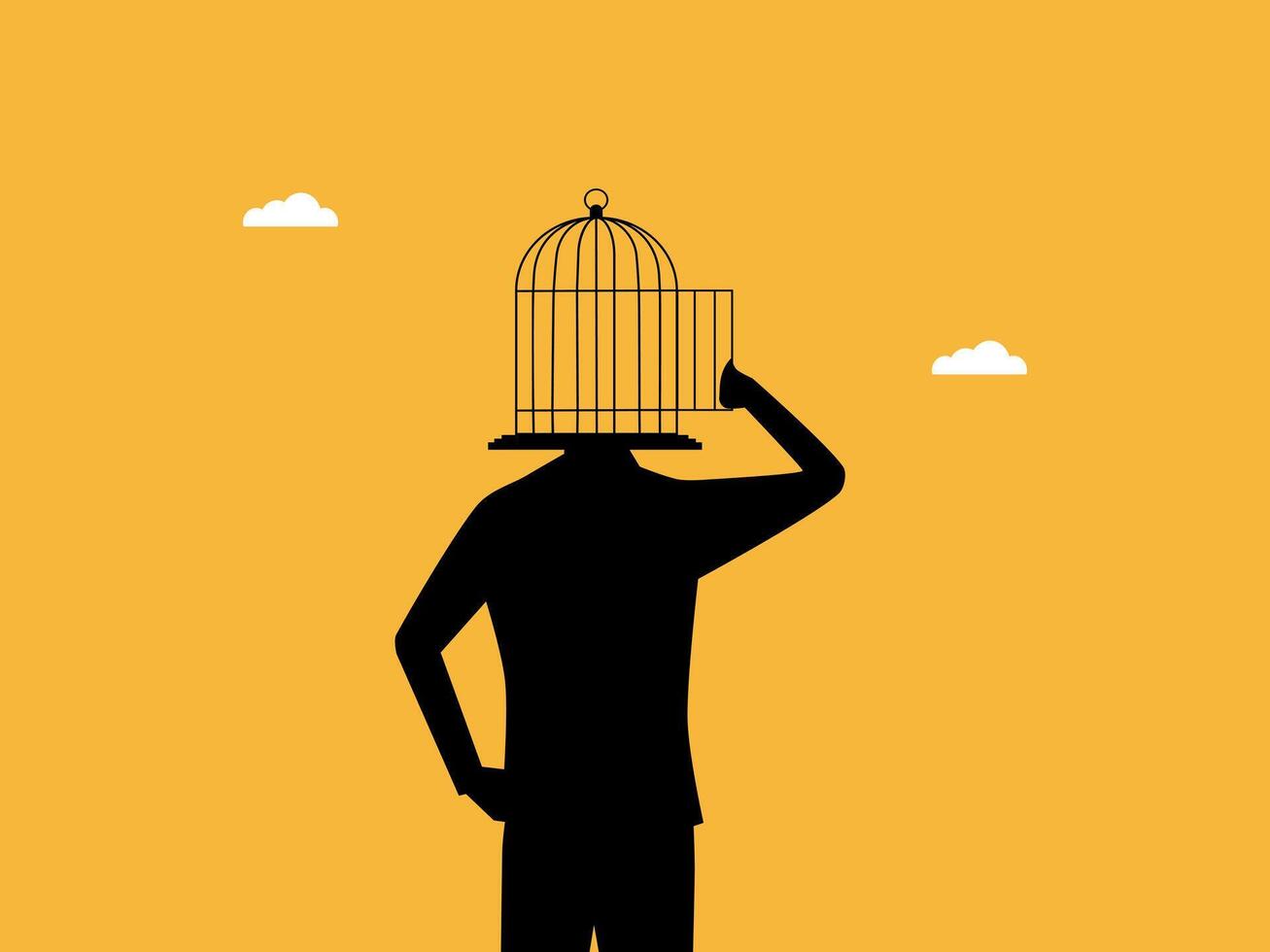 Imagination, The businessman frees himself from the cage head vector