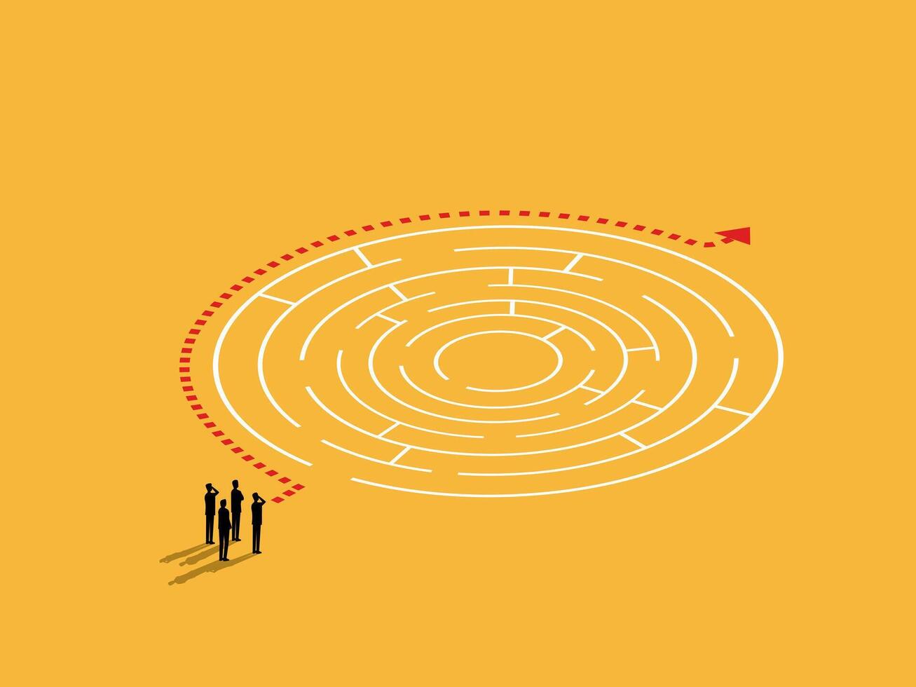 Business team seen in solving a maze puzzle vector