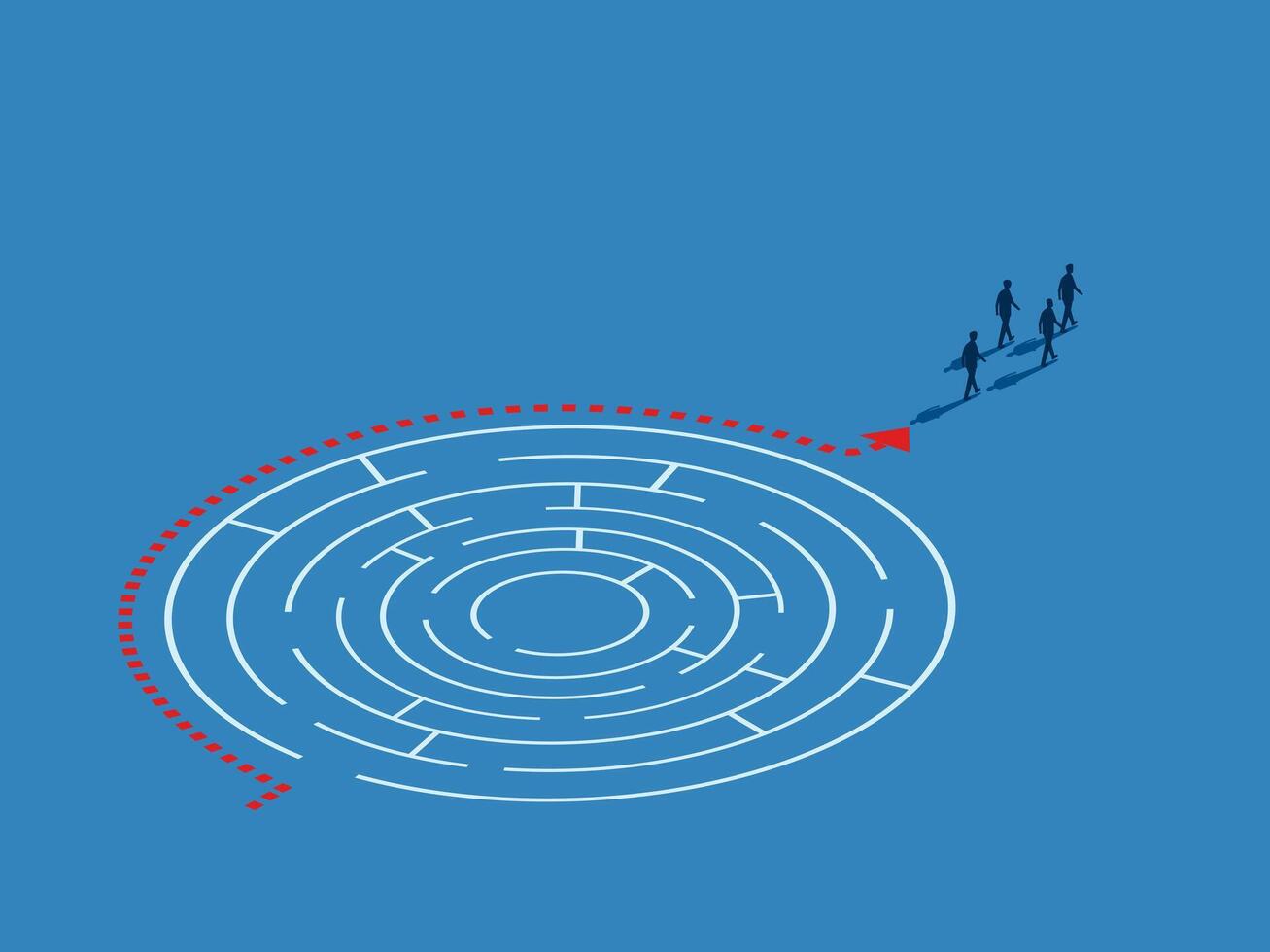 Business team follow a simple path in solving a maze puzzle vector