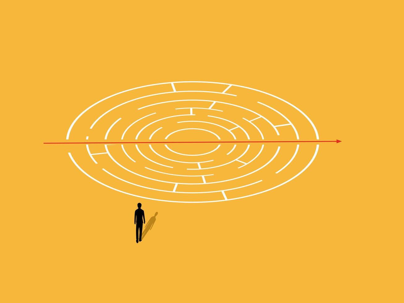 Businessman thinks of a simple solution to a maze vector