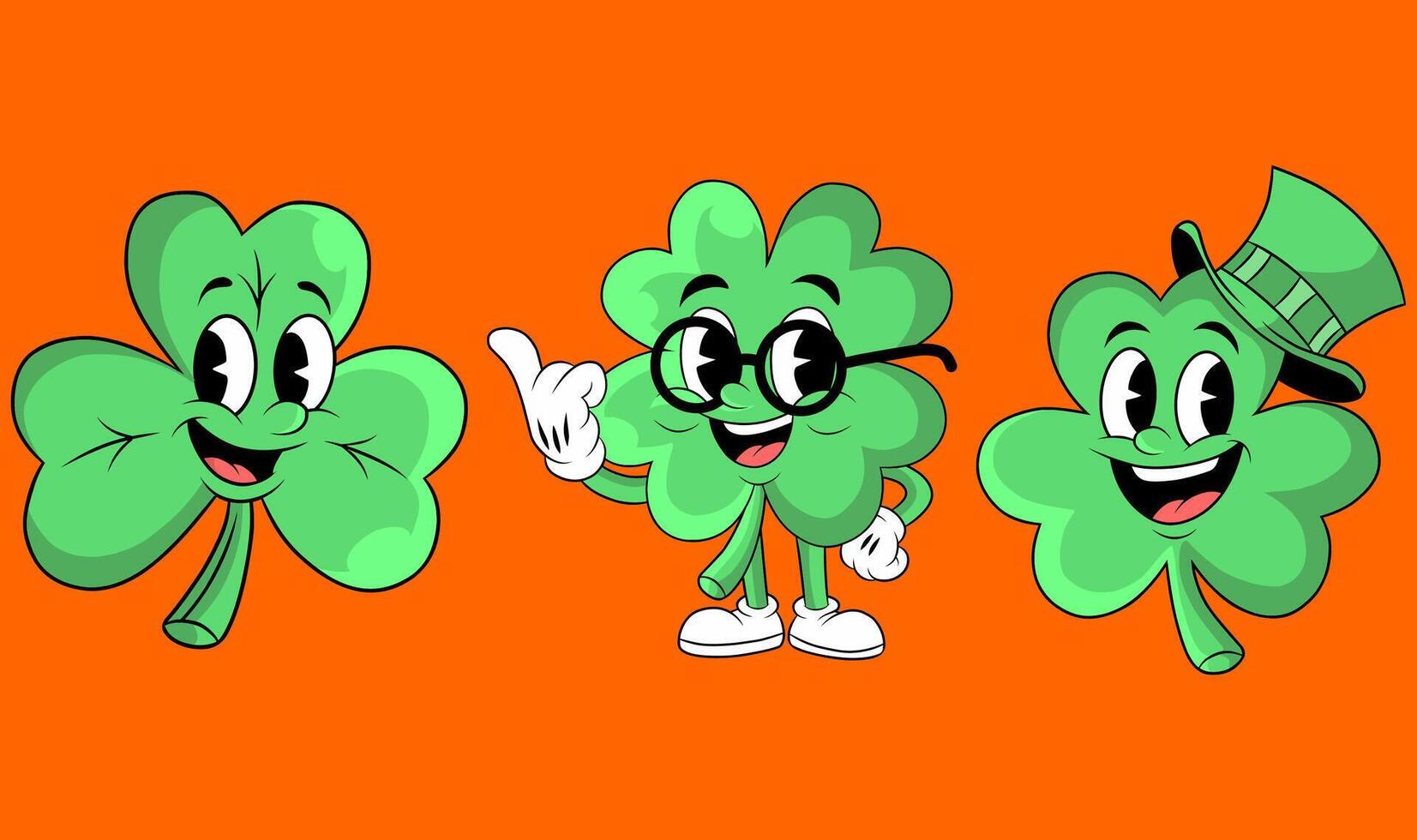 Illustration with a St. Patrick's Day theme. Adorable mascots featuring 3 and 4-leaf shamrocks. vector