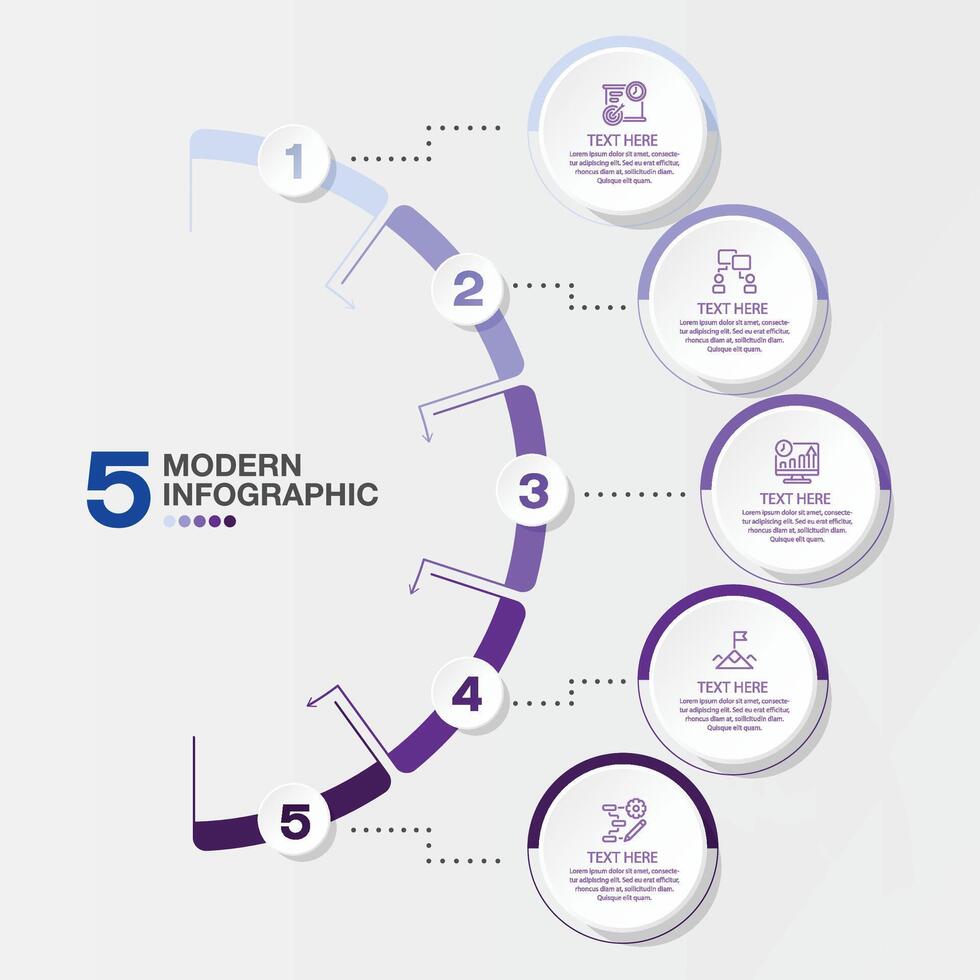 Infographic 5 step, Blue tone, for presentation vector