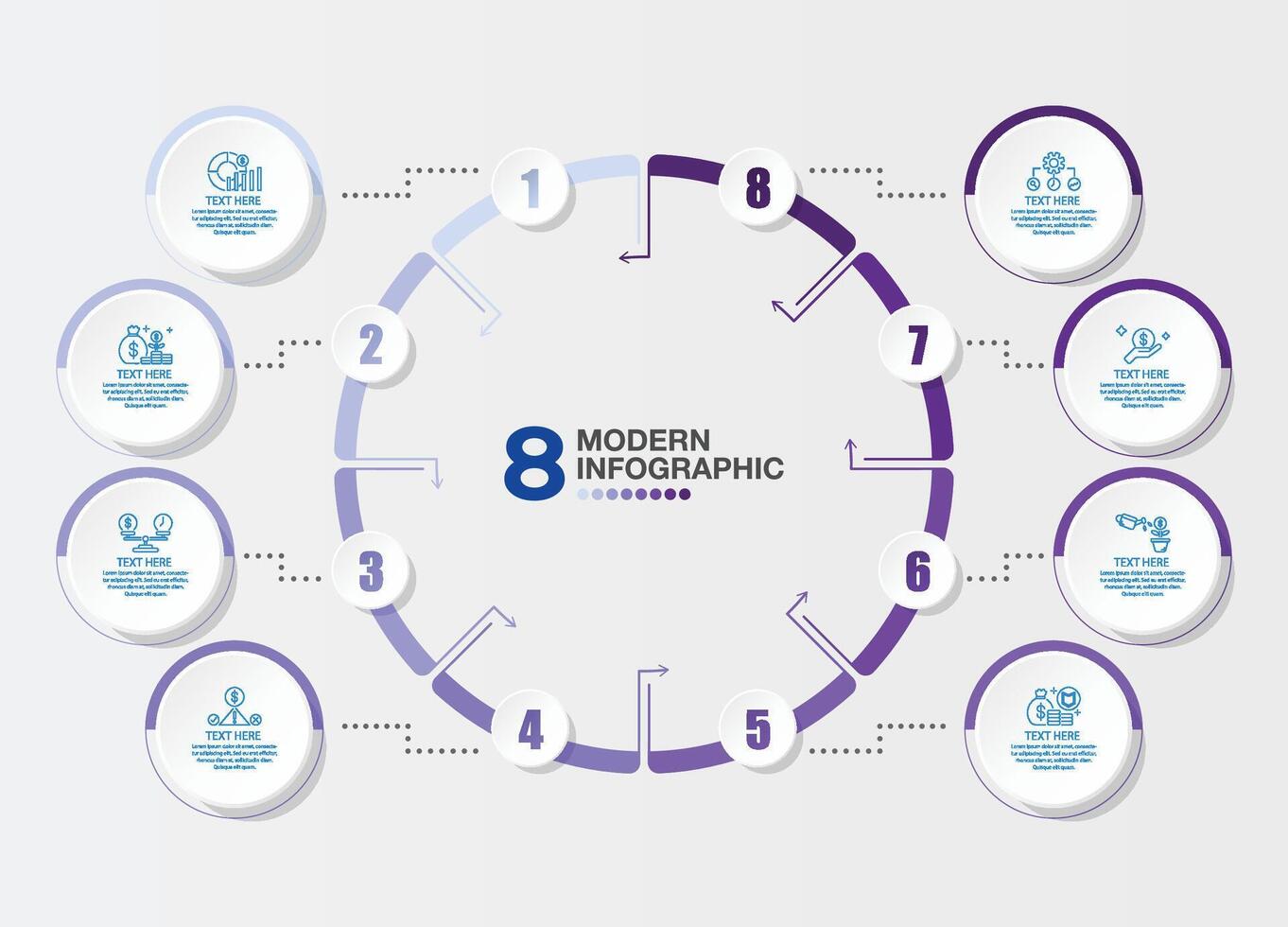 8 process infographic, Blue tone. vector