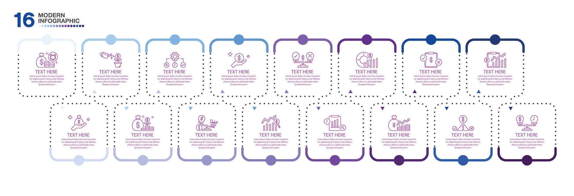 Infographic template with 16 steps, process or options, process chart, Used for process diagram, presentations. vector
