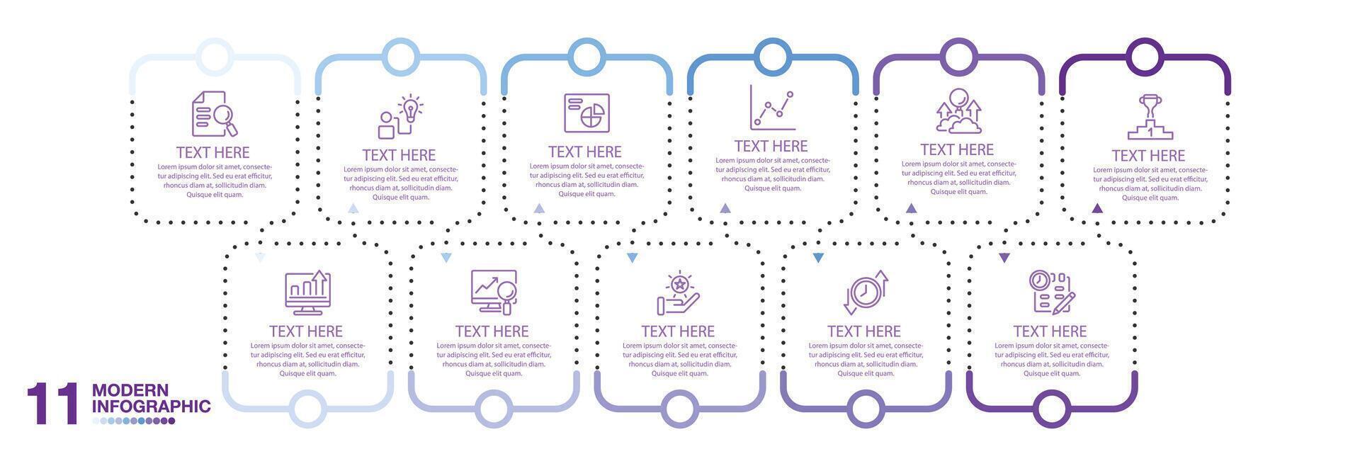 Basic infographic template with 11 steps, process or options, process chart, Used for process diagram, presentations. vector