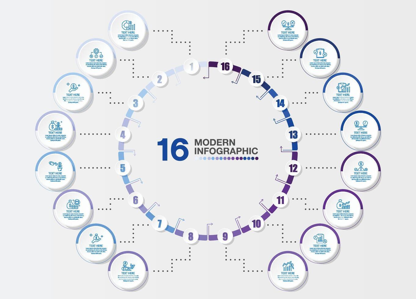 Circle infographic 16 process, Business concept. vector