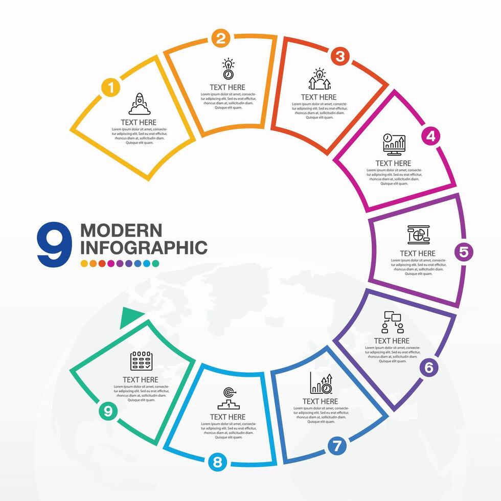 Infographic design with circle for business template. 9 steps. vector