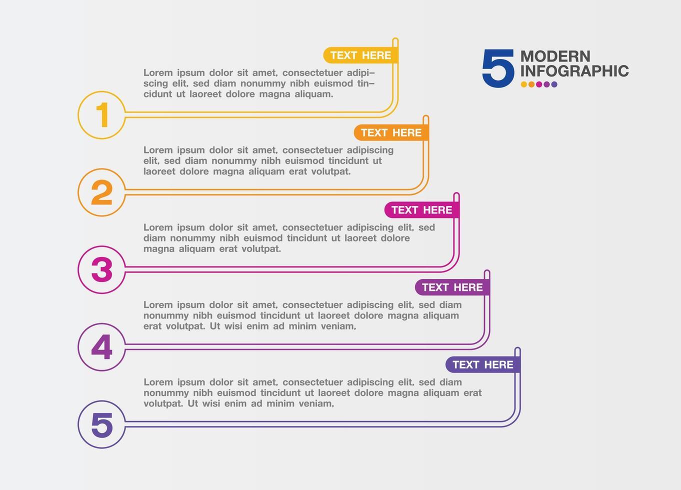 Template infographic 5 process for presentation. vector