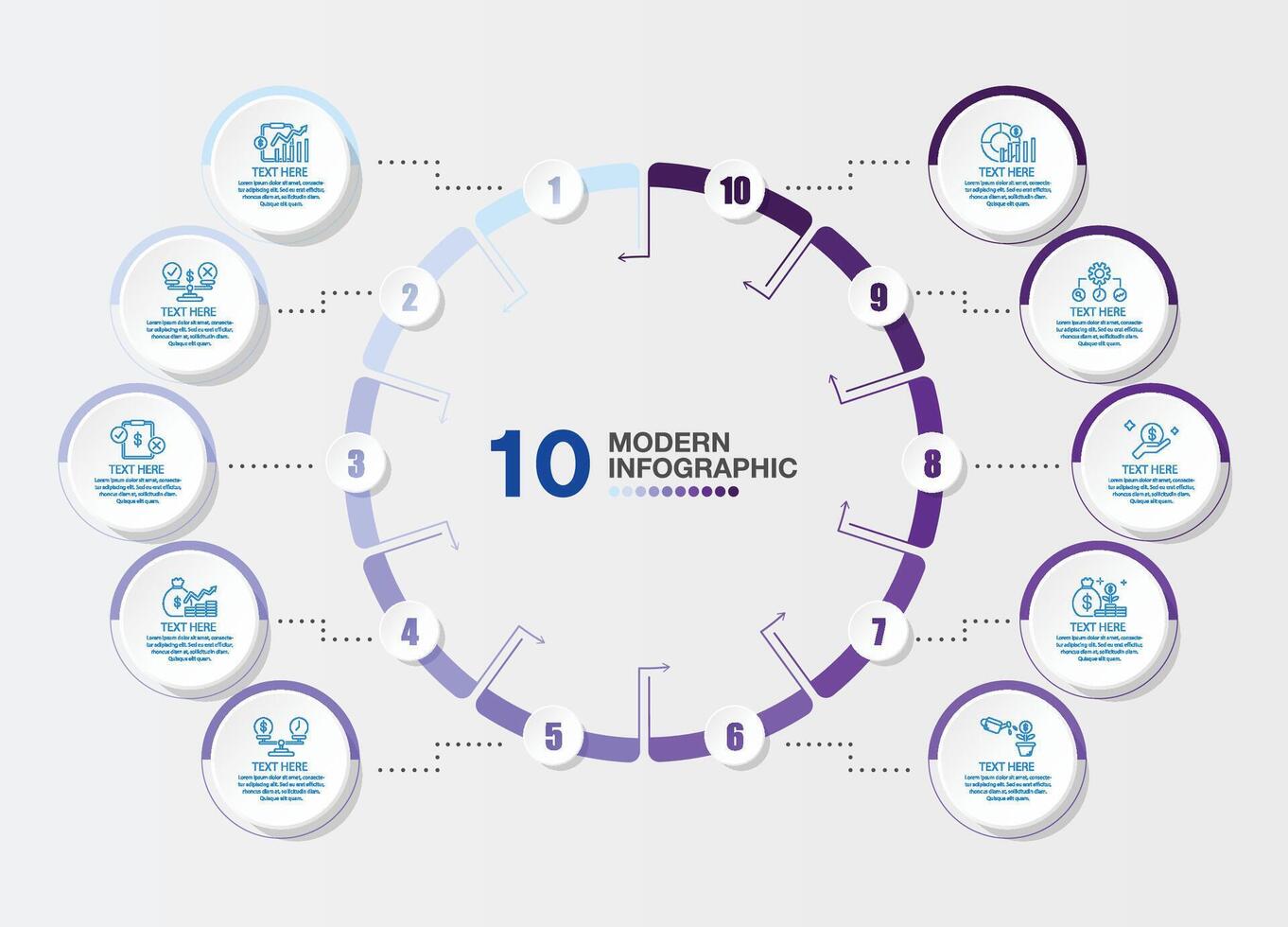10 process infographic, Blue tone. vector