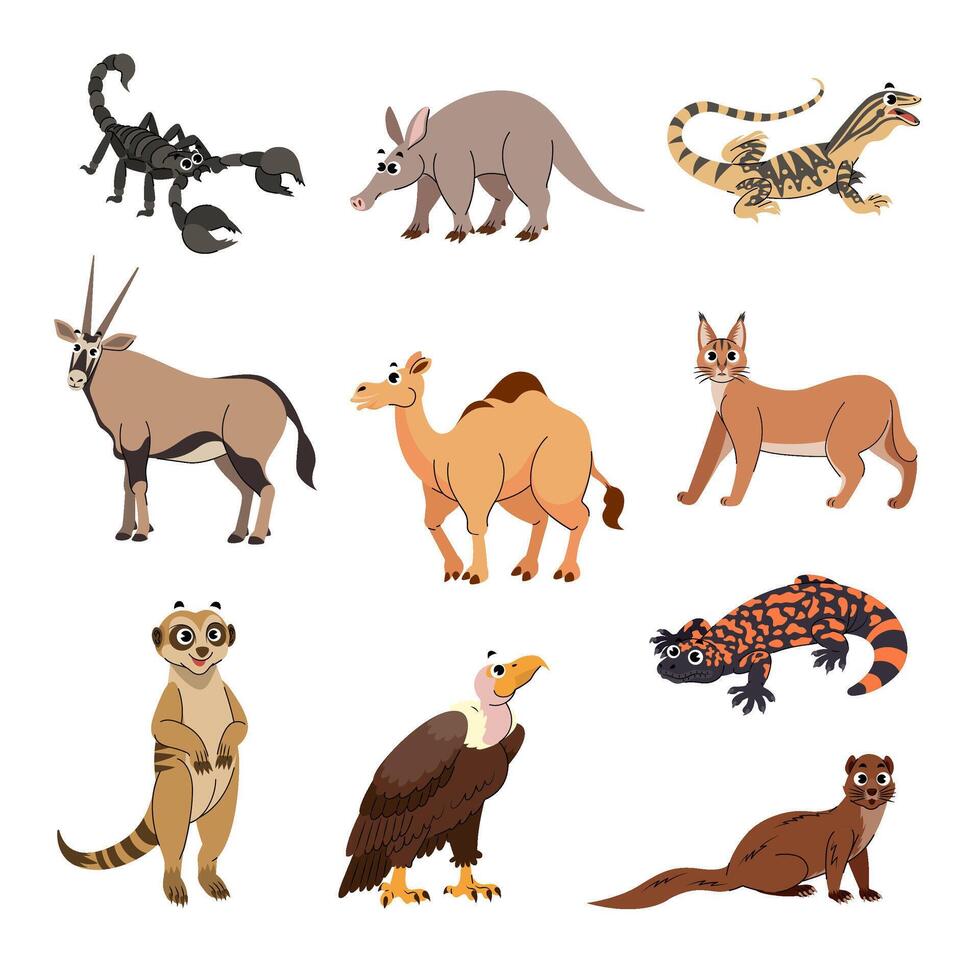 Colorful Cartoon Desert Animals Illustration vector