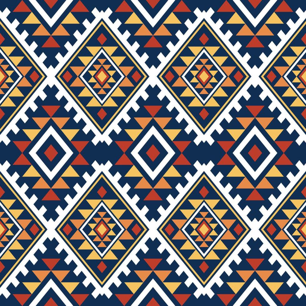 Native American ethnic fabric abstract pattern. Embroidery African Indigenous concept. Design for carpet, clothing, ikat, tribal, geometric, handcraft, red, yellow, blue, orange and white. vector
