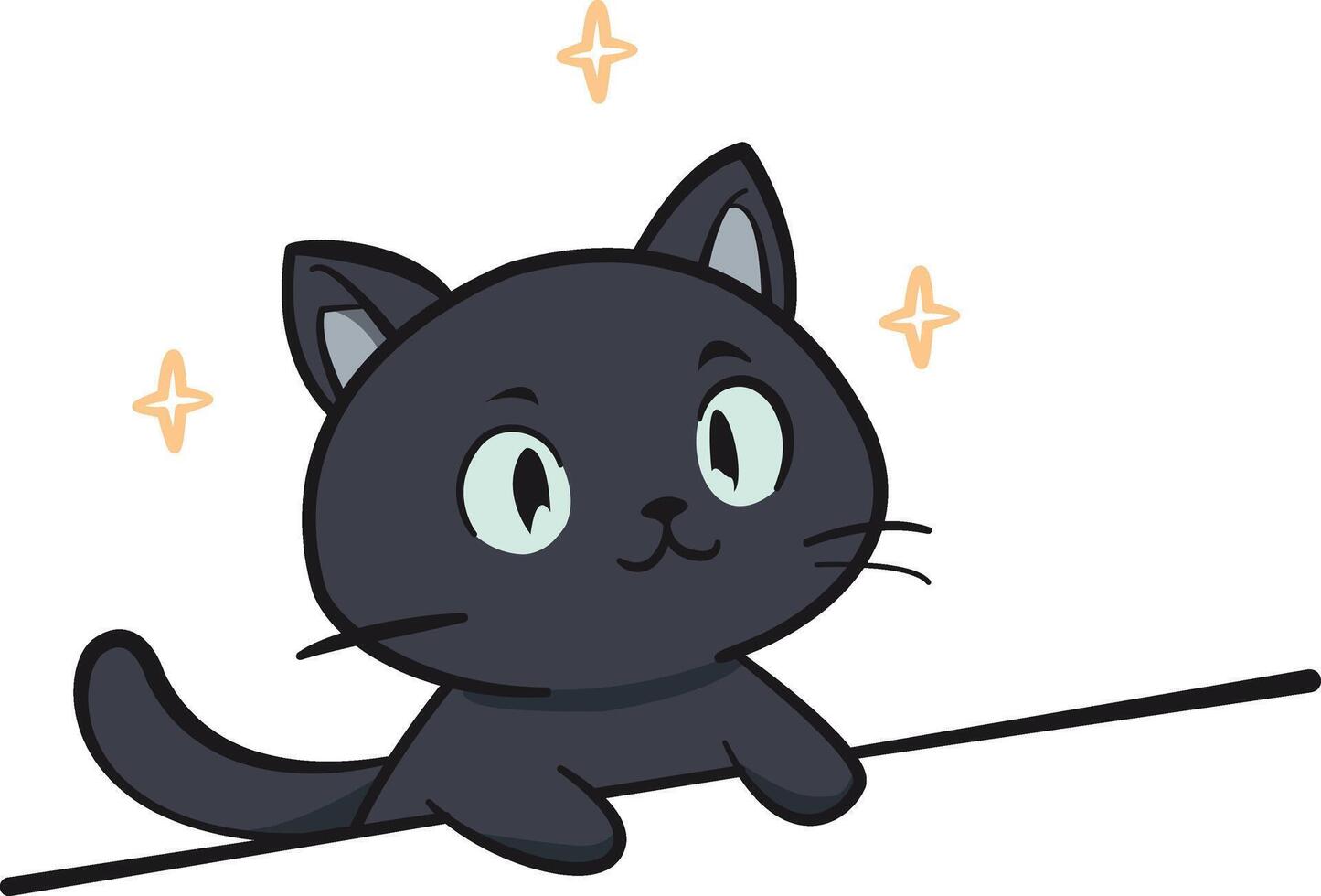 A black cat sitting on a ledge with stars above it vector