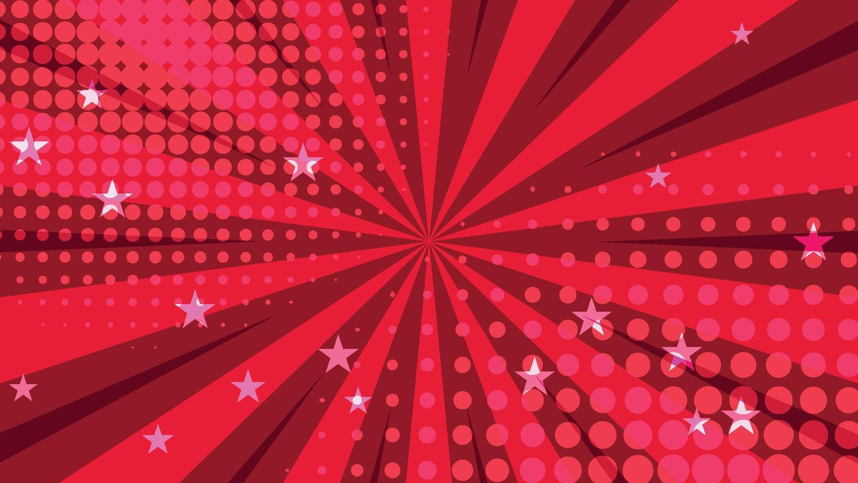 abstract red cartoon background with sunburst and stars vector