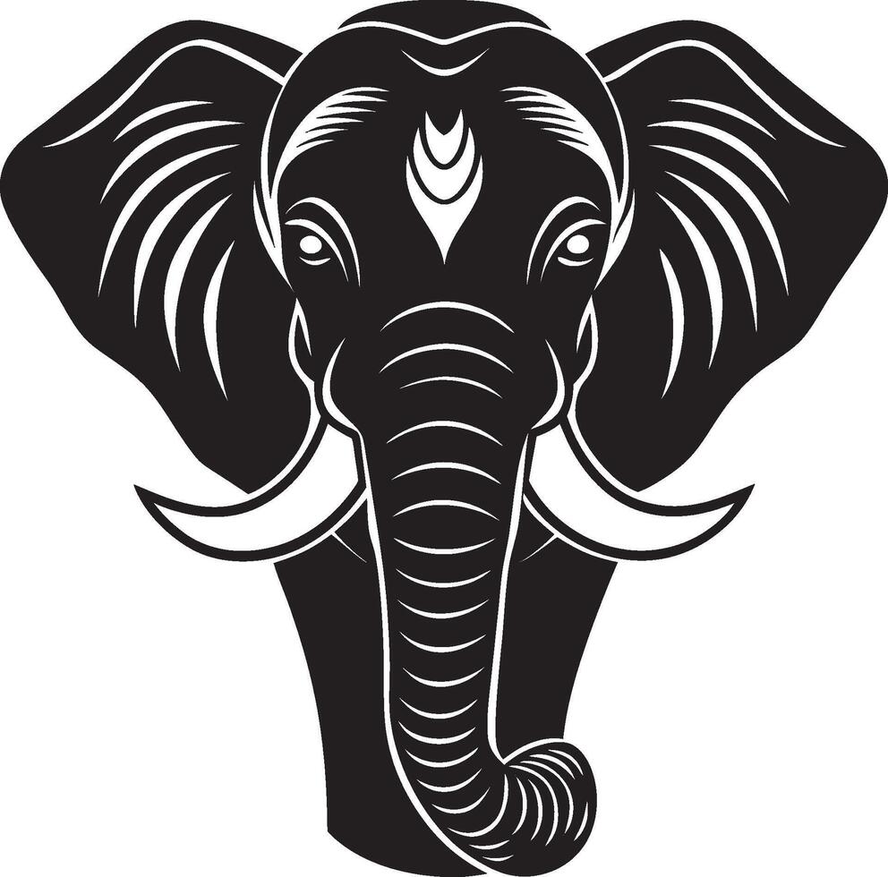 Majestic Elephant Head Silhouette with Large Tusks vector