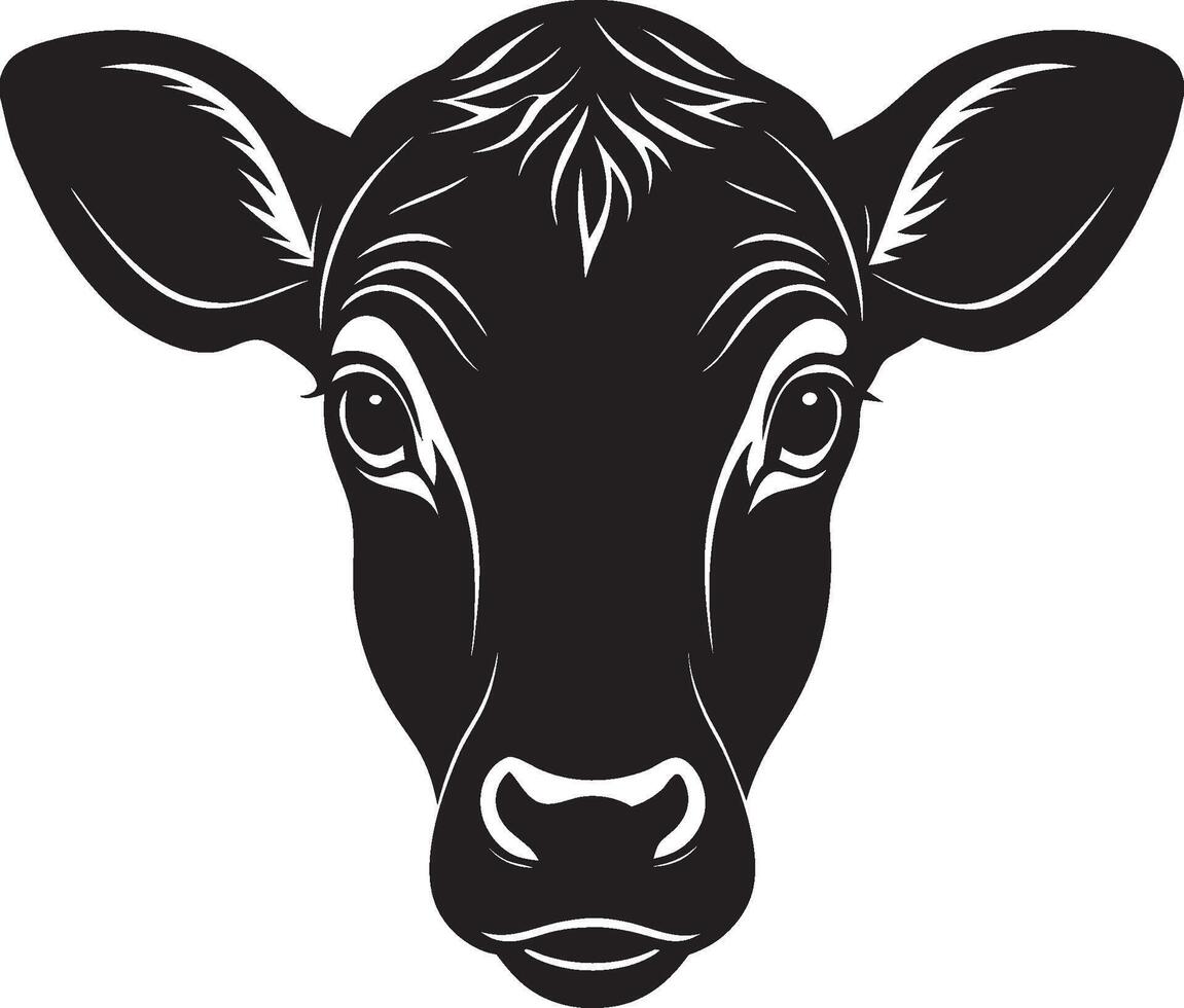 Curious Cow Head Silhouette in Calm Expression vector